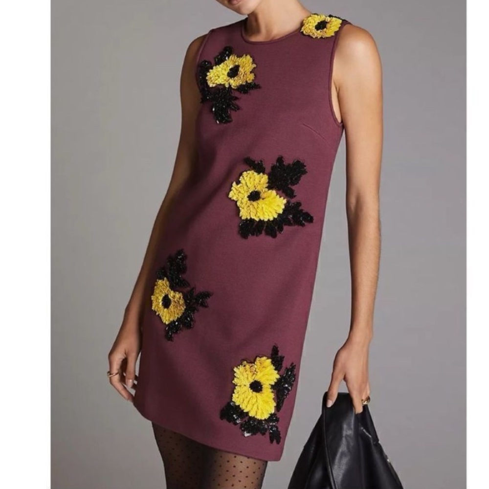 Anthropologie Dhruv Kapoor sunflower  Mini Dress Purple Yellow women’s Small NEW